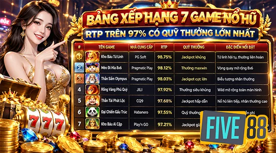 Bảng xếp hạng 7 game nổ hũ RTP trên 97%